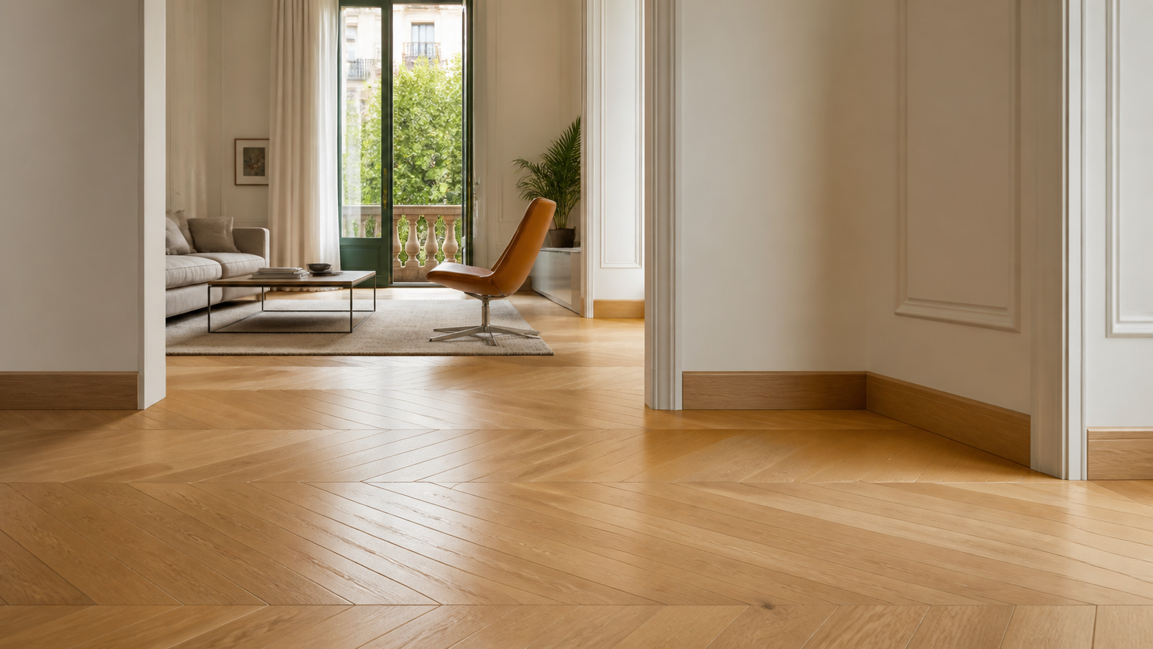 Pavimento de madera natural instalado en una vivienda